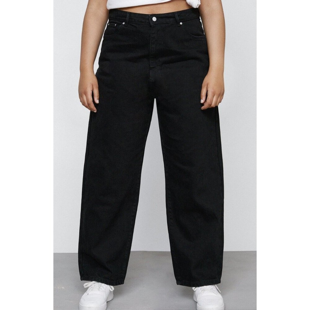 Nasty Gal Black Barrel Straight Leg Jeans